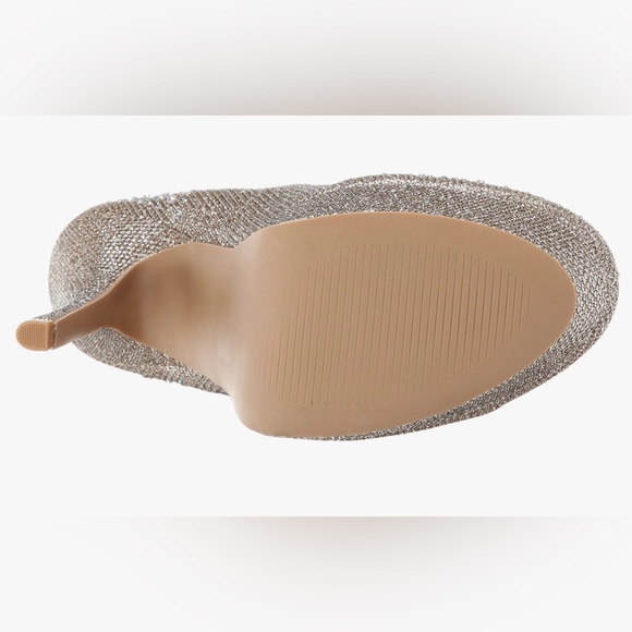 Round Toe champagne Glitter Mesh Rhinestone Studded Low Platform Pump Heel ✨ - Picture 4 of 12